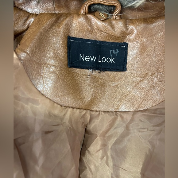 NEW LOOK FAUX LEATHER BROWN JACKET WITH REMOVABLE FAUX FUR COLLAR - Picture 8 of 10